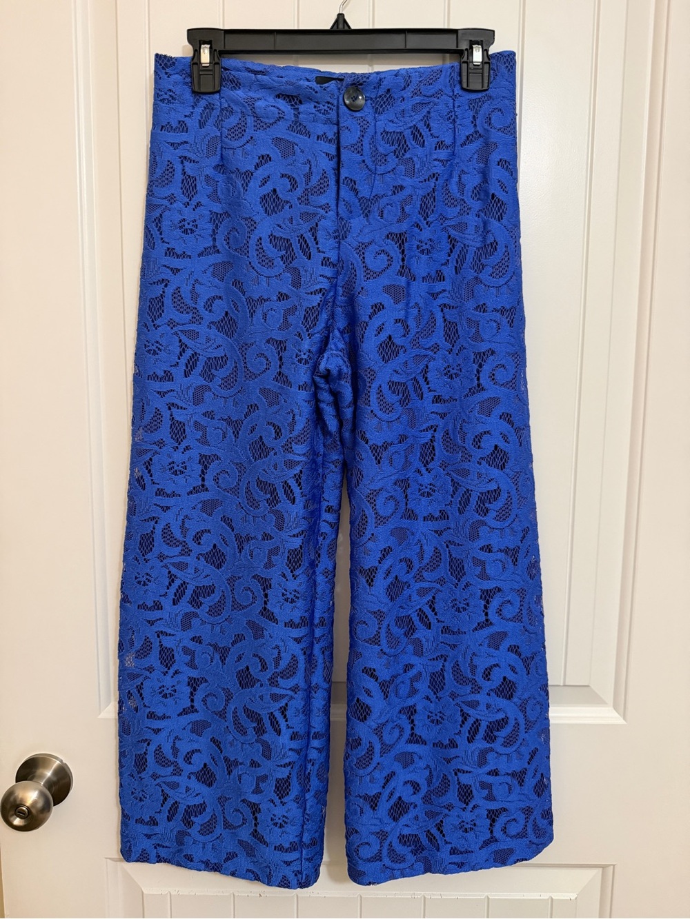 Maeve by Anthropologie The Collette Cobalt Blue Wide-Leg Lace Overlay Pant Sz 26